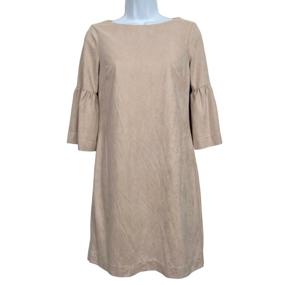 Sail to Sable Mini Dress Faux Suede Camel Tan Half Bell Sleeve Lined Size 0